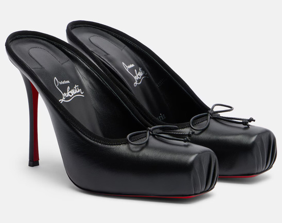 Christian Louboutin Shoes - Christian Louboutin Cassia Mule 100 Black Leather Ballet Slip On Heel Pump 37.5
